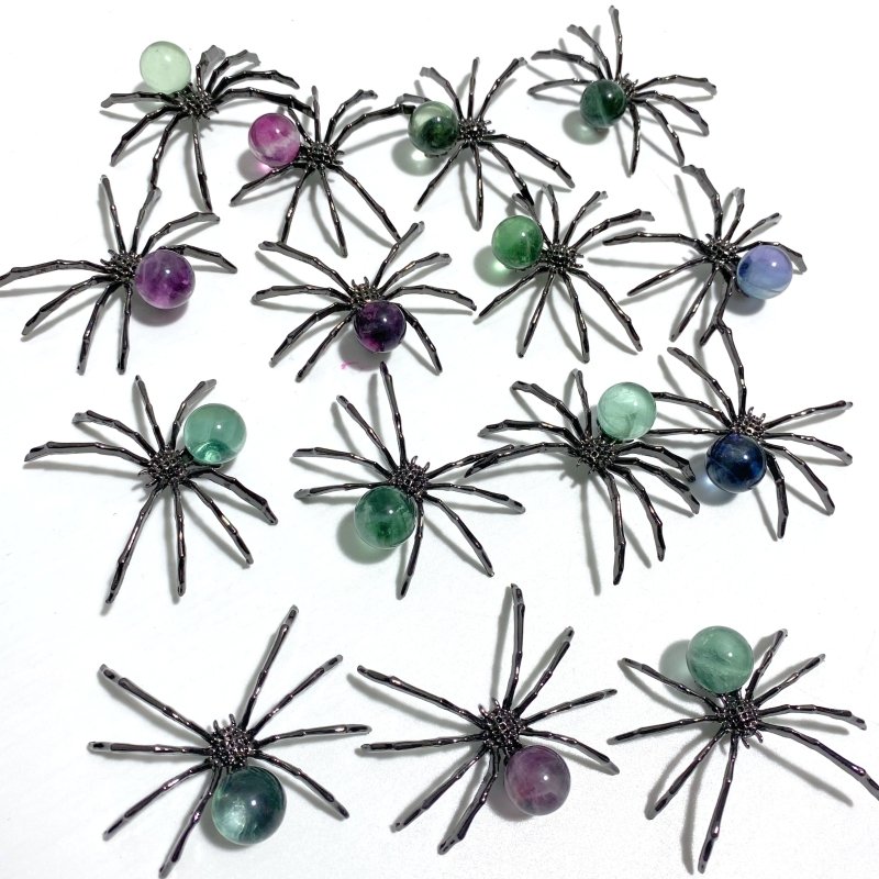 Colorful Fluorite Sphere Spider Ornament Handmade Alloy Spider DIY Wholesale - Wholesale Crystals