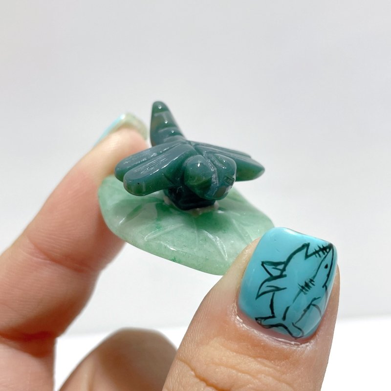 Dragonfly On Leaf Mini Carving Wholesale Moss Agate Green Aventurine - Wholesale Crystals