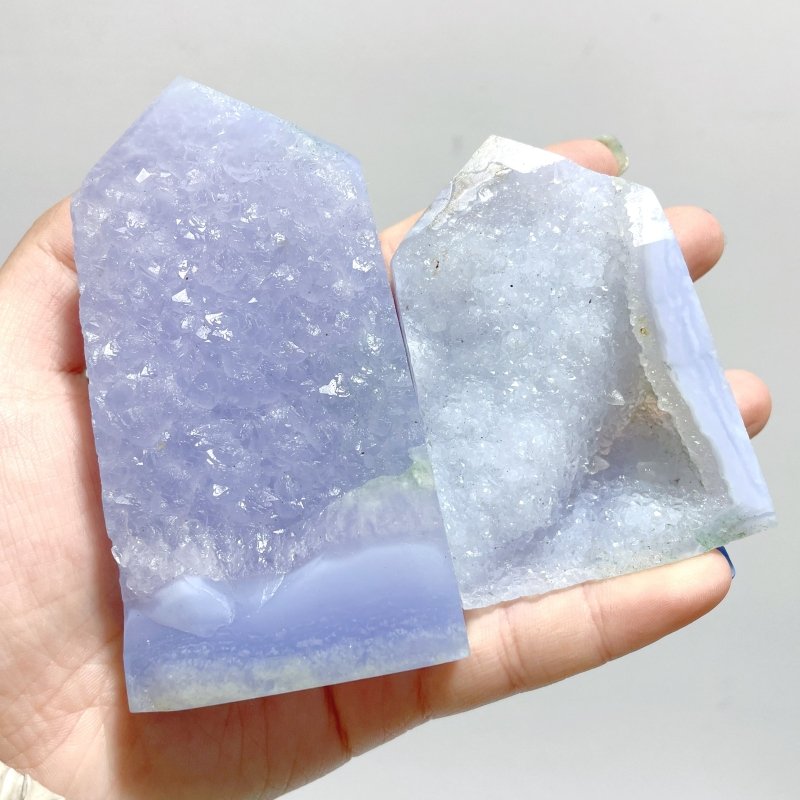 Druzy Blue Chalcedony Four - sided Tower Point Wholesale - Wholesale Crystals