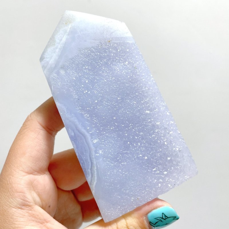 Druzy Blue Chalcedony Four - sided Tower Point Wholesale - Wholesale Crystals