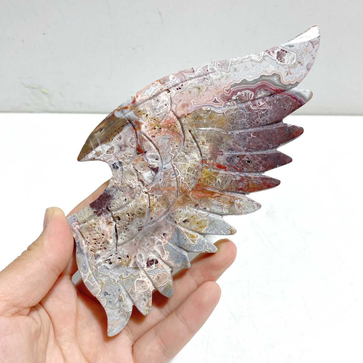 Morocco Agate Demon And Angel Wing Carving With Stand