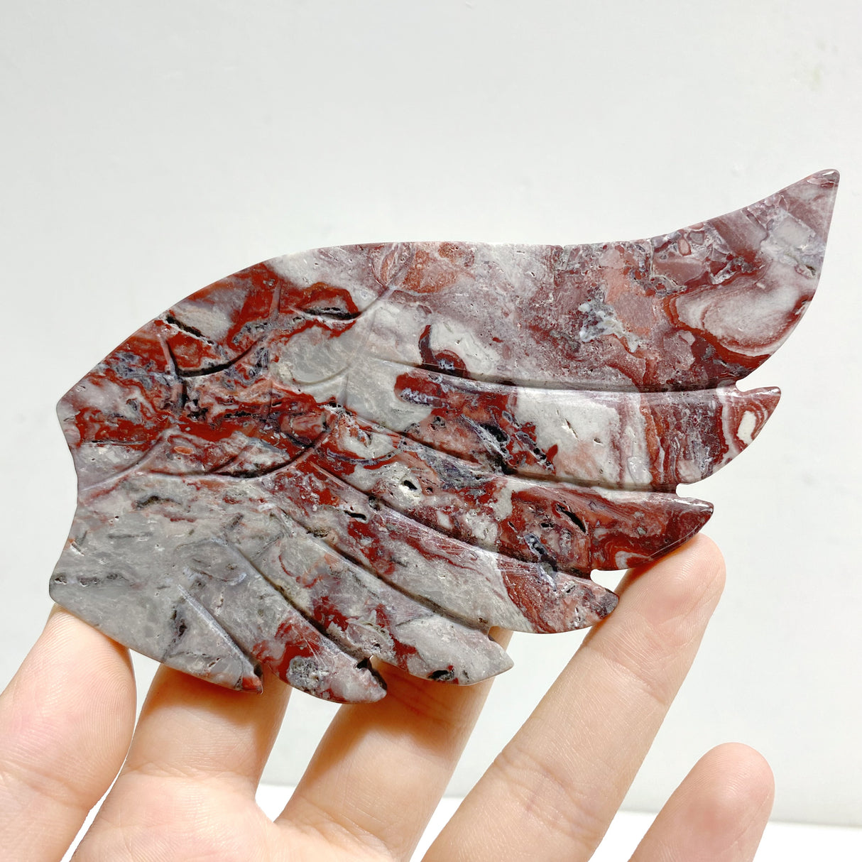 Morocco Agate Heart Wing Carving With Stand