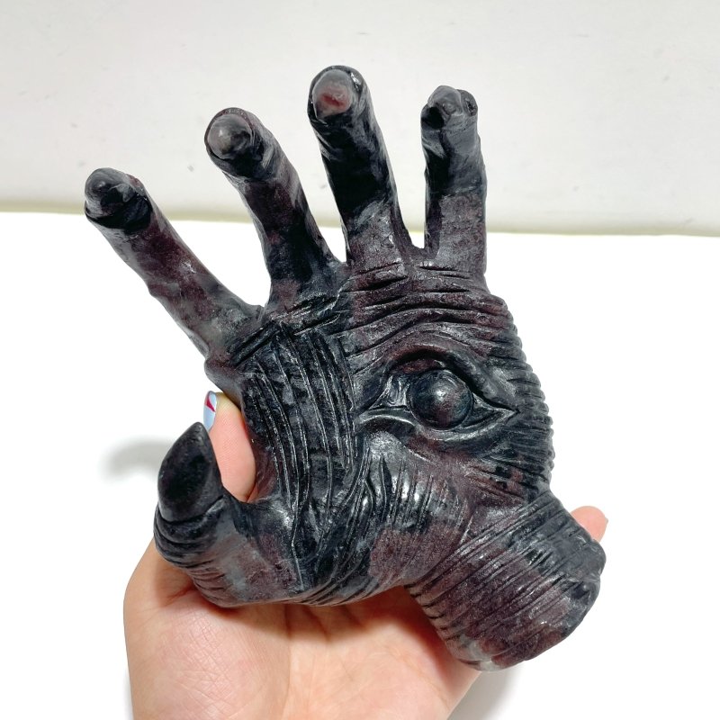 Garnet Mixed Astrophyllite Witchcore Demon Hand Carving - Wholesale Crystals