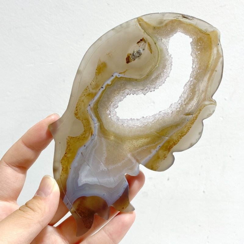 Geode Druzy Agate Butterfly Wing Carving With Stand -Wholesale Crystals