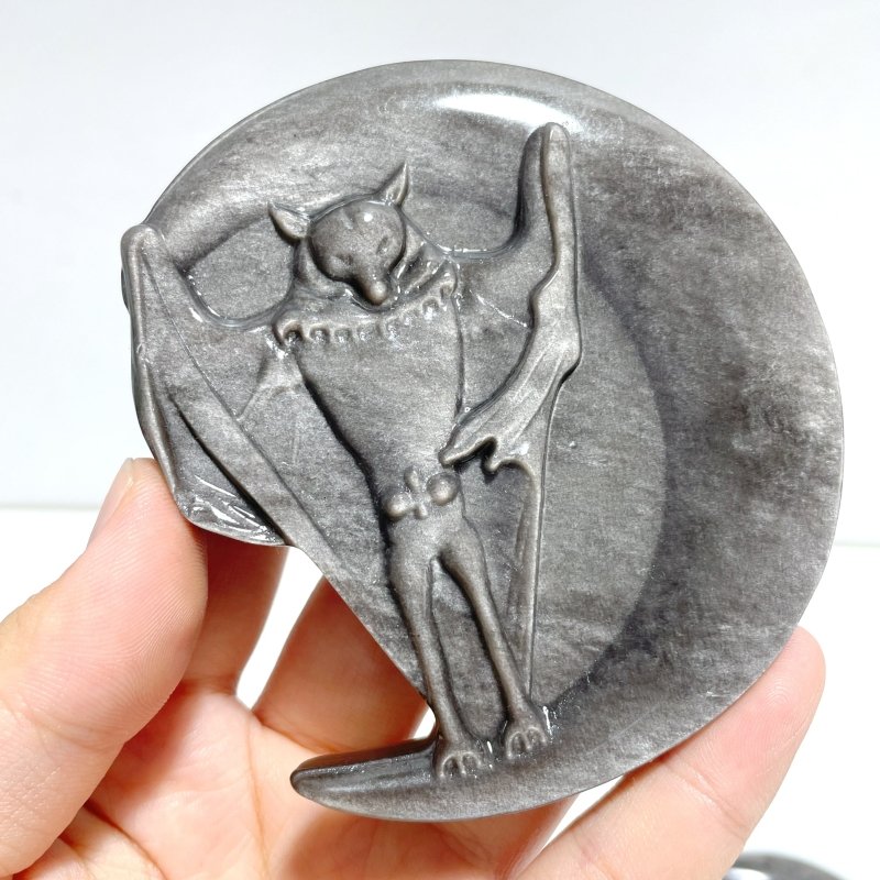Gold Sheen Obsidian Silver Sheen Obsidian Moon Bat Halloween Carving Wholesale - Wholesale Crystals