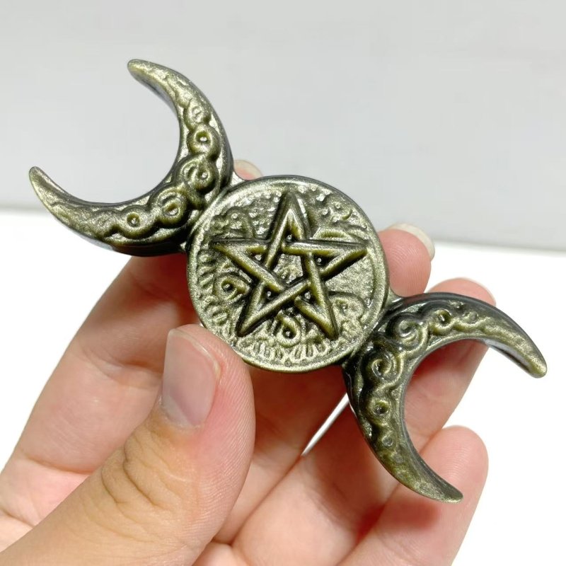 Gold Sheen Obsidian Silver Sheen Obsidian Triple Moon Carving Wholesale - Wholesale Crystals