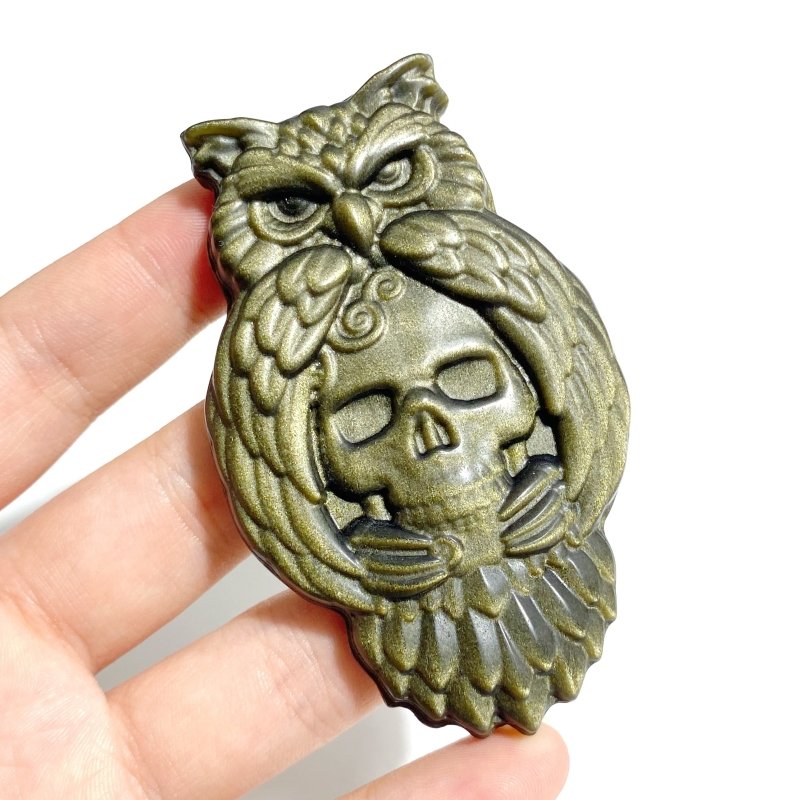 Gold&Silver Sheen Obsidian Owl Skull Carving Wholesale -Wholesale Crystals