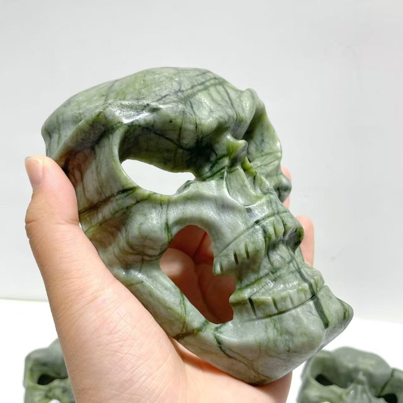 Green Jade Skull Large Mask Carving Wholesale - Wholesale Crystals