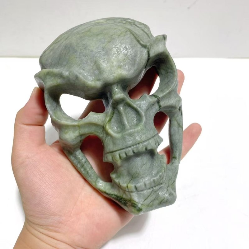 Green Jade Skull Large Mask Carving Wholesale - Wholesale Crystals