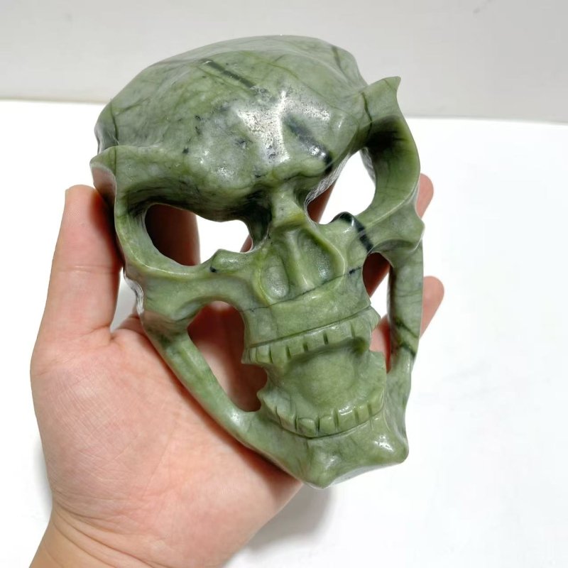 Green Jade Skull Large Mask Carving Wholesale - Wholesale Crystals