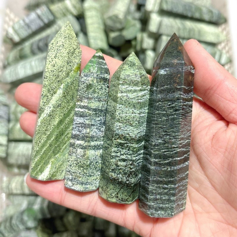 Green Zebra Stone Point Tower Wholesale - Wholesale Crystals