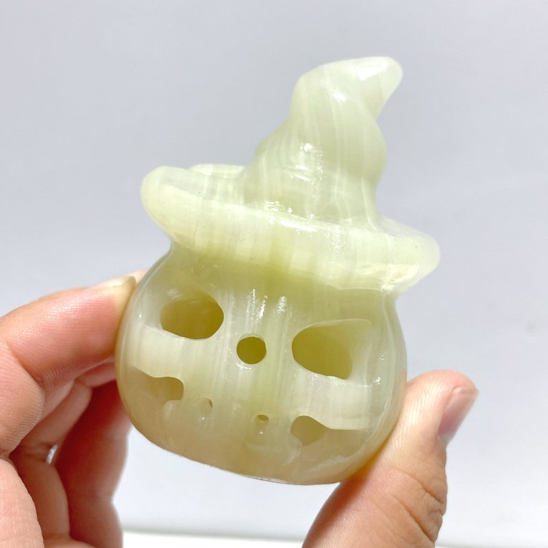 Halloween Pumpkin Wizard Hollow Carving Wholesale Black Obsidian Afghanistan Jade - Wholesale Crystals