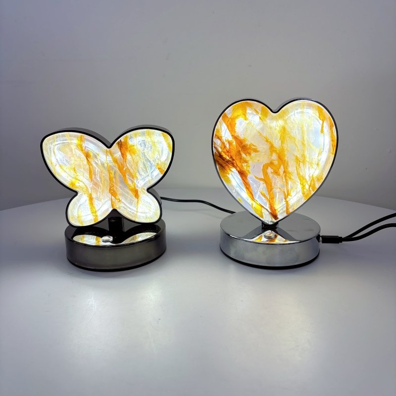 Hematoid Quartz LED Table Lamp Moon Heart & Butterfly Shape - Wholesale Crystals