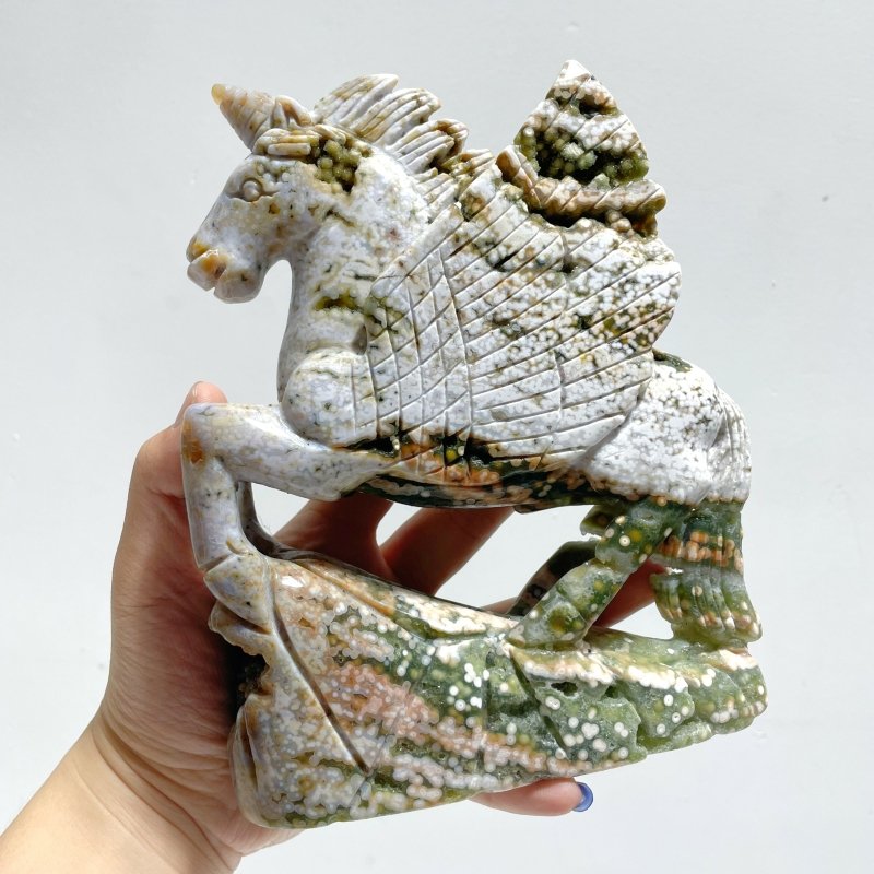 Large 8th Vein Ocean Jasper Unicorn/Pegasus Carving - Wholesale Crystals