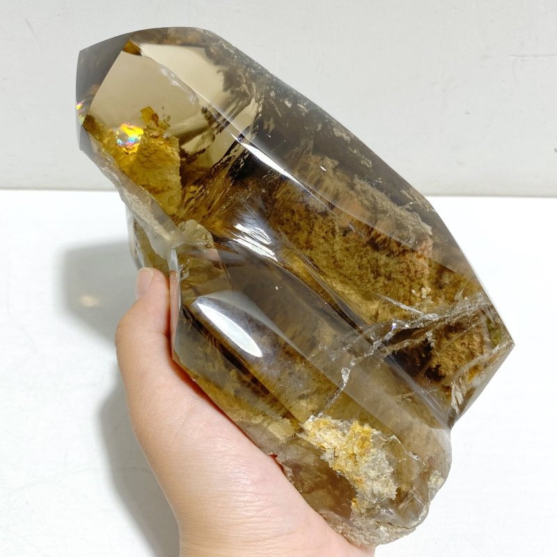 Large Garden Quartz Smoky Quartz Point With Stand With Rainbow - Wholesale Crystals