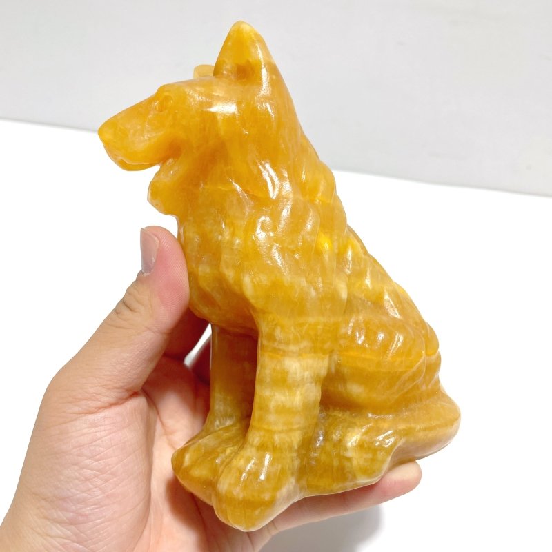 Large Yellow Calcite Dog Carving Wholesale - Wholesale Crystals