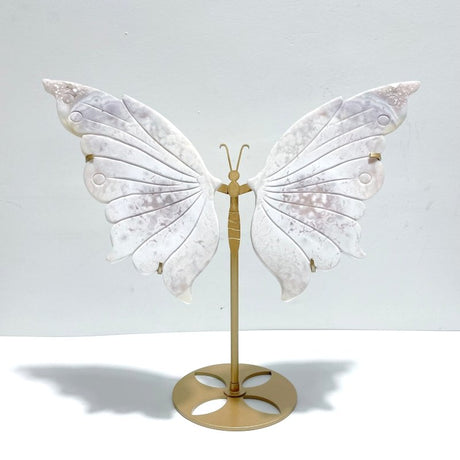 Pink Agate Butterfly Wing Carving With Stand - Wholesale Crystals