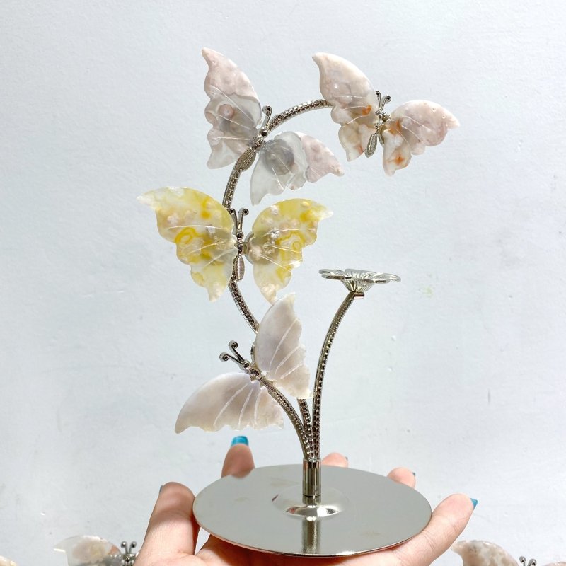 Sakura Flower Agate Butterfly Flower Carving With Stand Wholesale - Wholesale Crystals