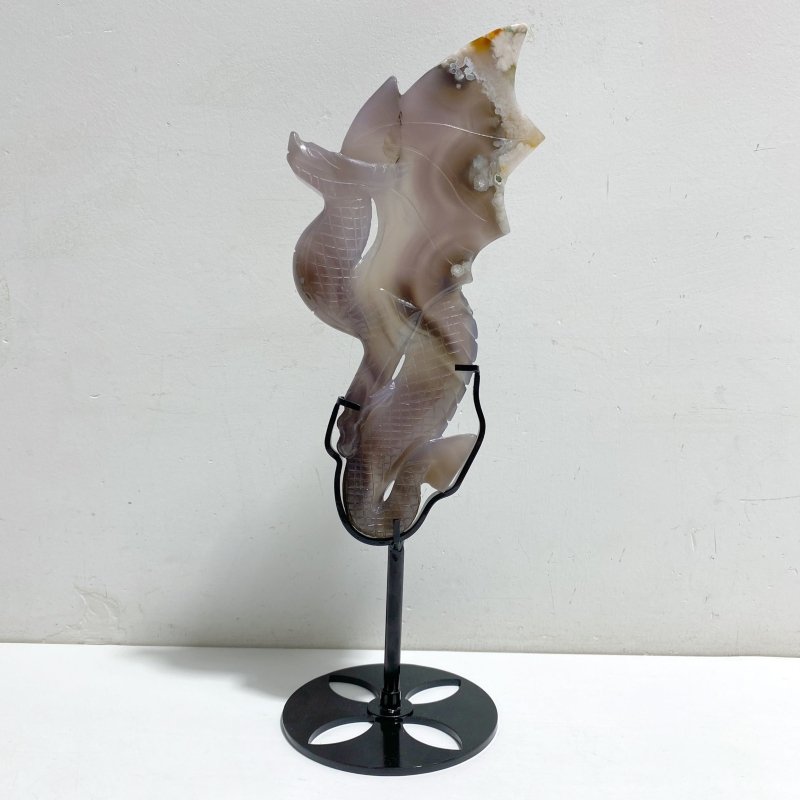 Sakura Flower Agate Flying Dragon Carving With Stand -Wholesale Crystals