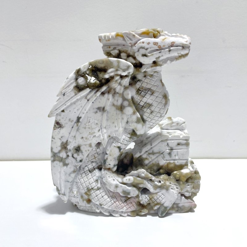 Unique 8th Vein Ocean Jasper Flying Dragon Castle Carving - Wholesale Crystals