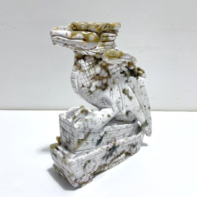 Unique 8th Vein Ocean Jasper Flying Dragon Castle Carving - Wholesale Crystals