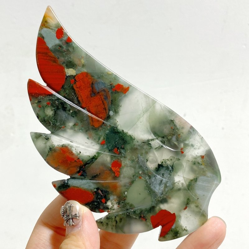 Unique Africa Blood Stone Heart Wing Carving With Stand -Wholesale Crystals