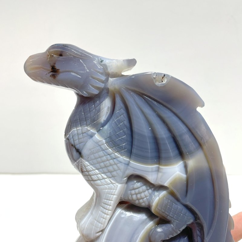 Unique Agate Flying Dragon Moon Carving With Stand - Wholesale Crystals