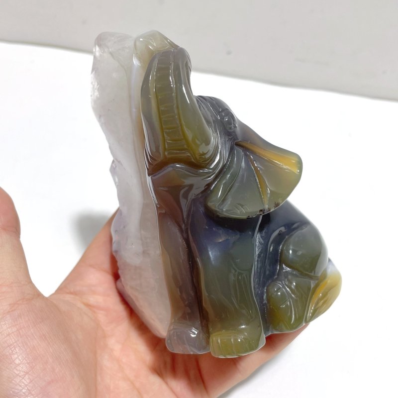 Unique Amethyst Mixed Geode Druzy Agate Elephant Animal Carving A13 - Wholesale Crystals