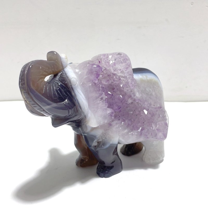 Unique Amethyst Mixed Geode Druzy Agate Elephant Animal Carving A16 - Wholesale Crystals
