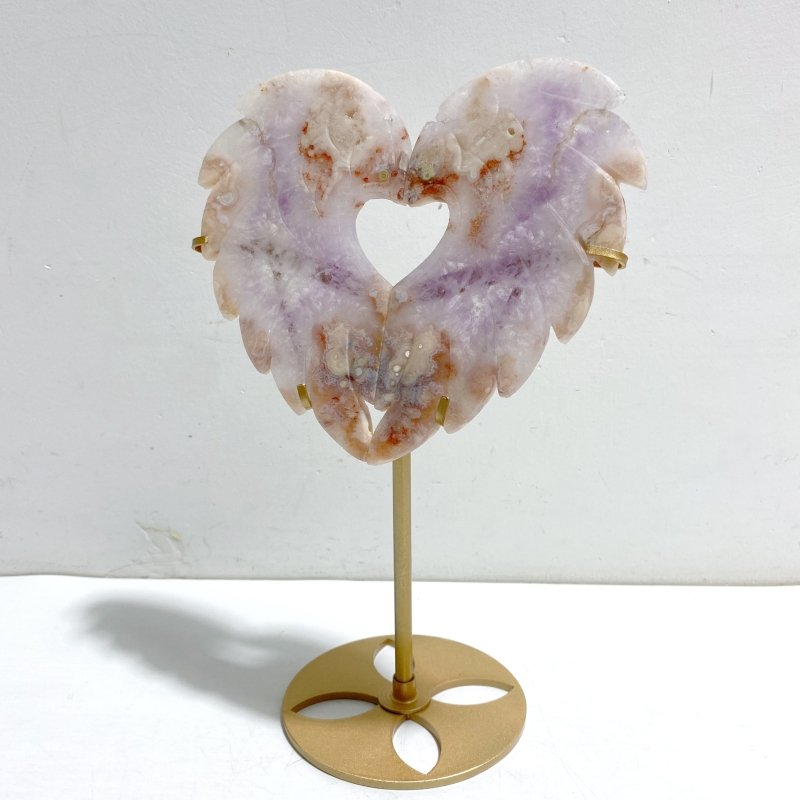 Unique Amethyst Mixed Sakura Agate Heart Carving With Stand - Wholesale Crystals
