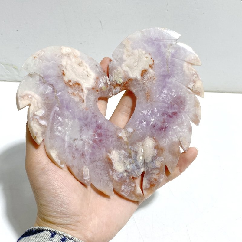 Unique Amethyst Mixed Sakura Agate Heart Carving With Stand - Wholesale Crystals