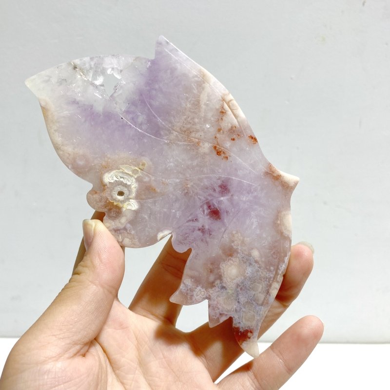 Unique Amethyst Mixed Sakura Flower Agate Butterfly Wing Carving With Stand - Wholesale Crystals