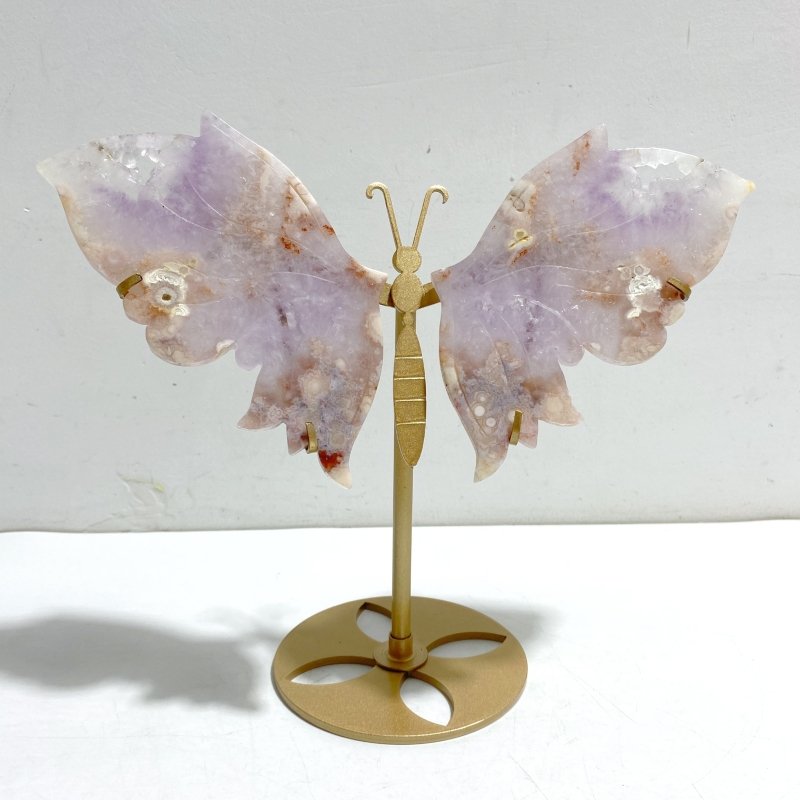 Unique Amethyst Mixed Sakura Flower Agate Butterfly Wing Carving With Stand - Wholesale Crystals