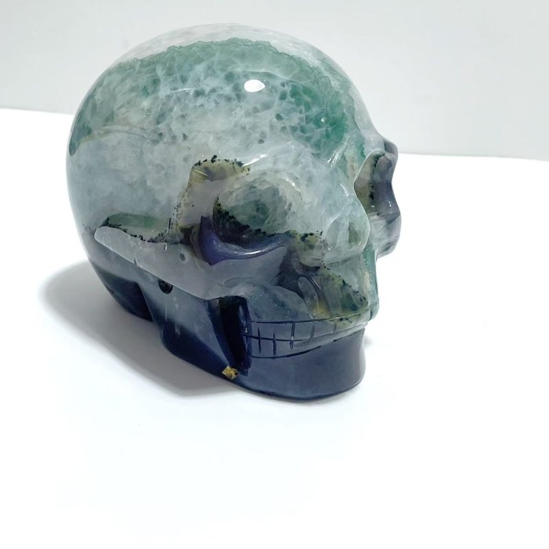 Unique Druzy Geode Green Agate Skull Carving - Wholesale Crystals