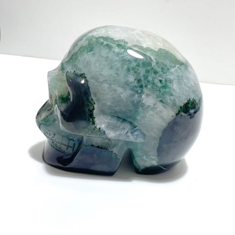Unique Druzy Geode Green Agate Skull Carving - Wholesale Crystals