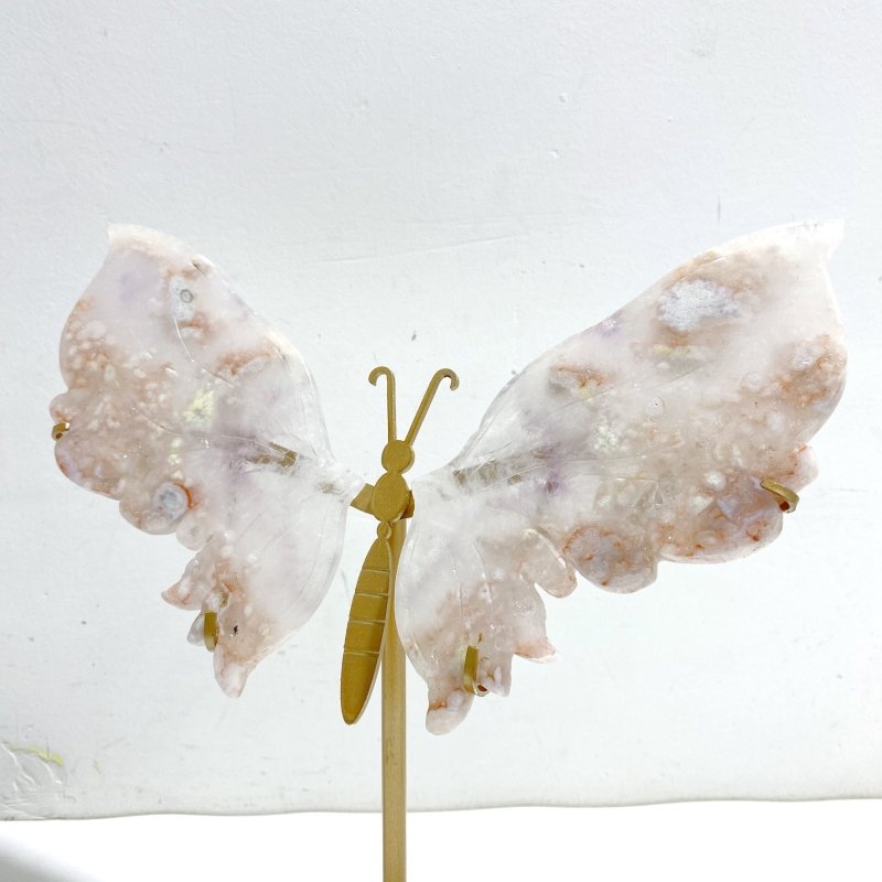 Unique Flower Agate Butterfly Wing Carving With Stand - Wholesale Crystals
