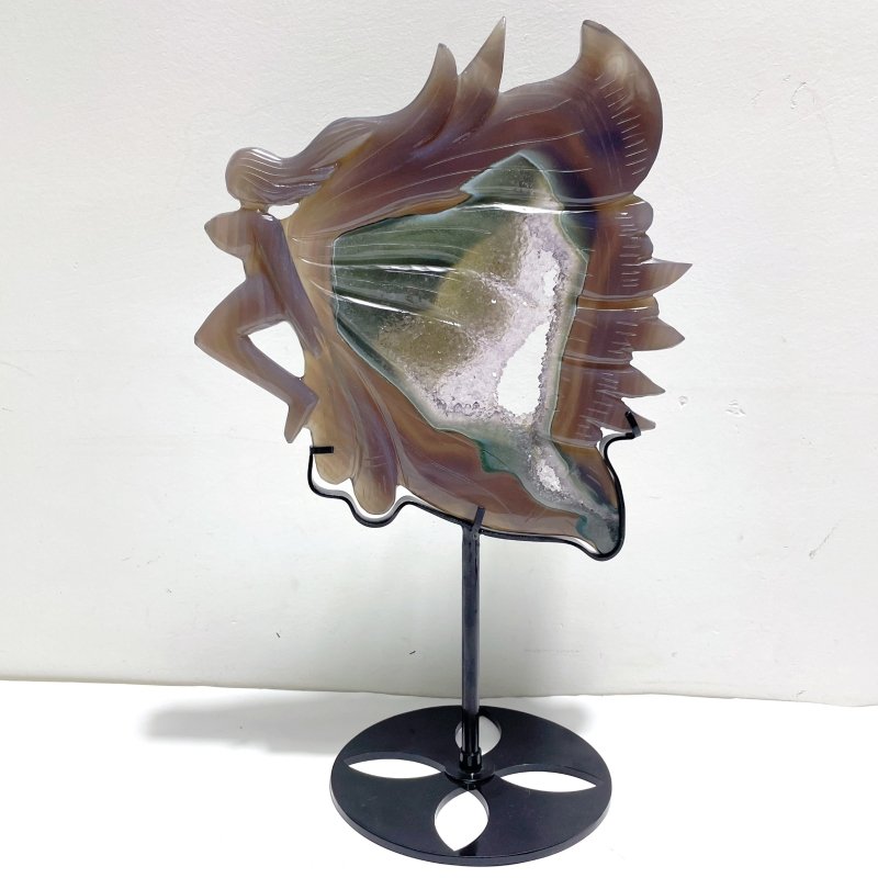Unique Geode Druzy Agate Butterfly Fairy Carving With Stand - Wholesale Crystals