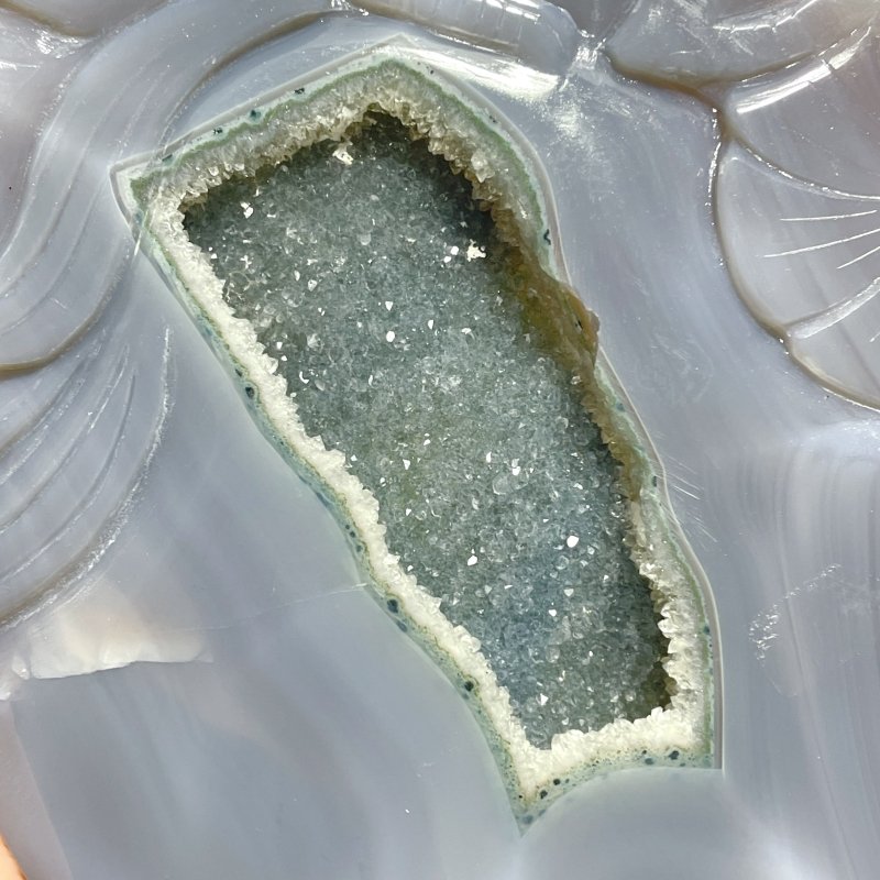 Unique Geode Druzy Agate Nine - tailed Fox Carving With Stand - Wholesale Crystals