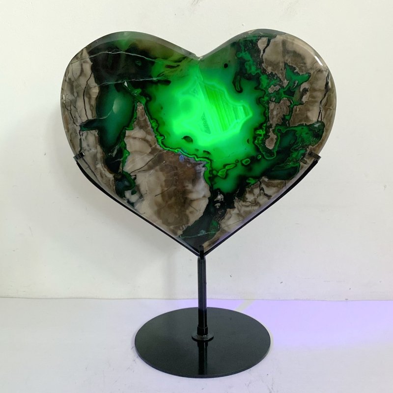 Unique Geode Volcano Agate Heart Carving With Stand(UV - Reactive) 2 - Wholesale Crystals