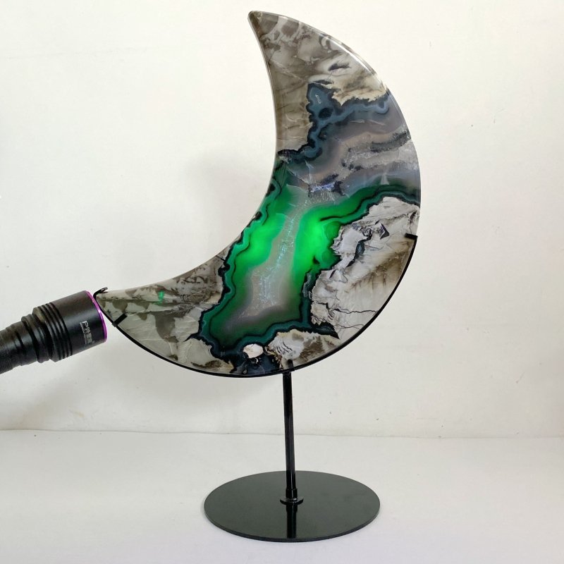 Unique Large Geode Druzy Volcano Agate Moon Carving With Stand(UV - Reactive) 6 - Wholesale Crystals