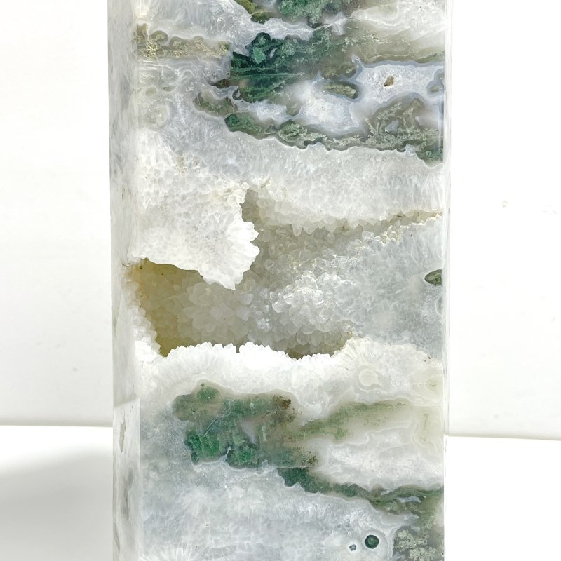 Unique Large Geode Druzy White Moss Agate Point A03 - Wholesale Crystals