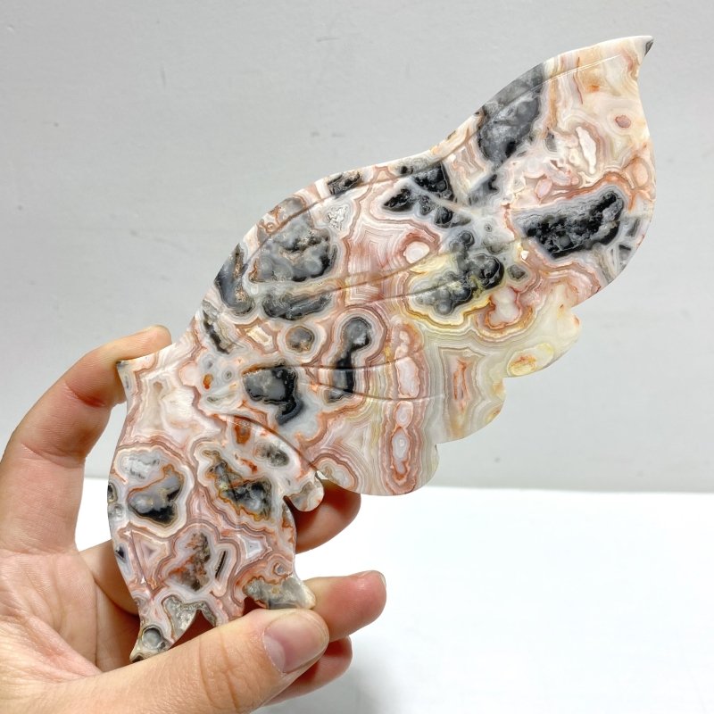 Unique Morocco Agate Butterfly Wing Carving With Stand - Wholesale Crystals