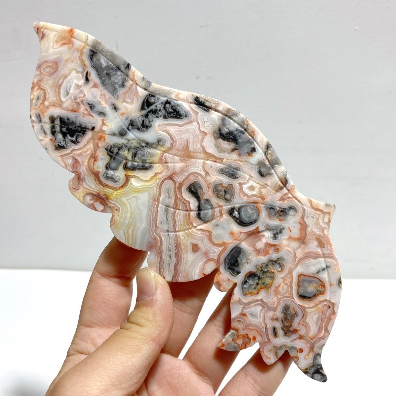 Unique Morocco Agate Butterfly Wing Carving With Stand - Wholesale Crystals