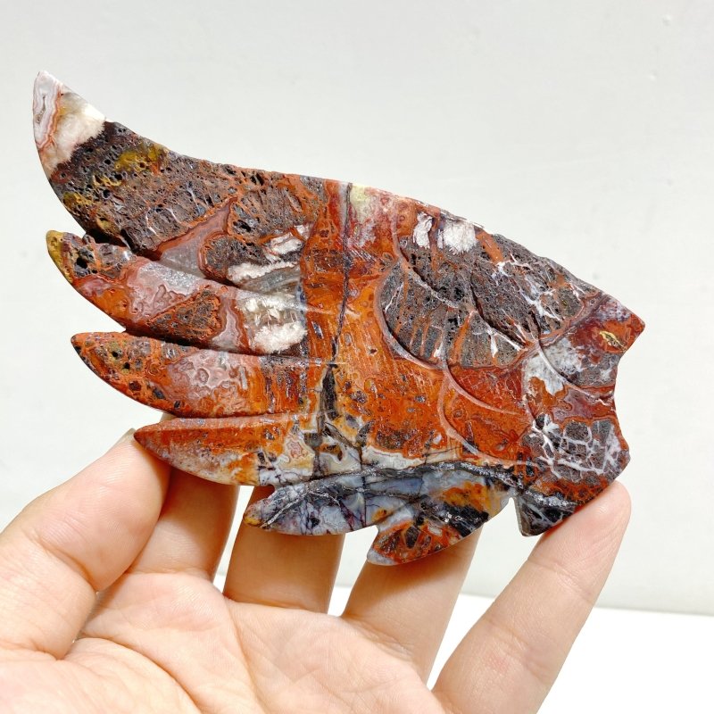 Unique Morocco Agate Heart Wing Carving With Stand -Wholesale Crystals