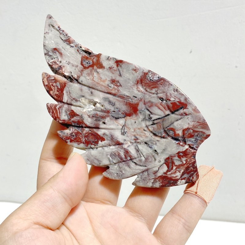 Unique Morocco Agate Heart Wing Carving With Stand - Wholesale Crystals