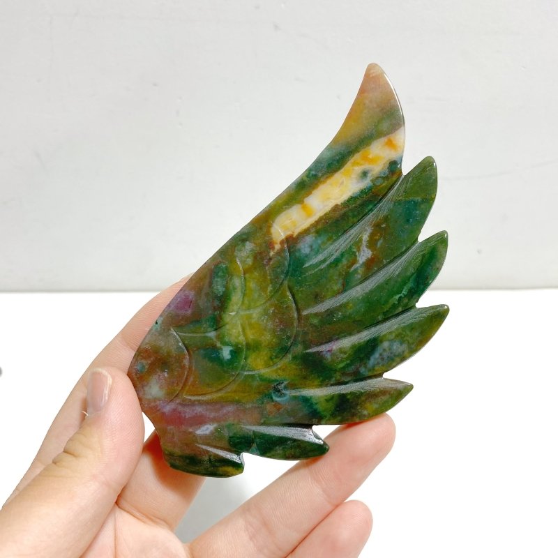 Unique Ocean Jasper Heart Wing Carving With Stand - Wholesale Crystals