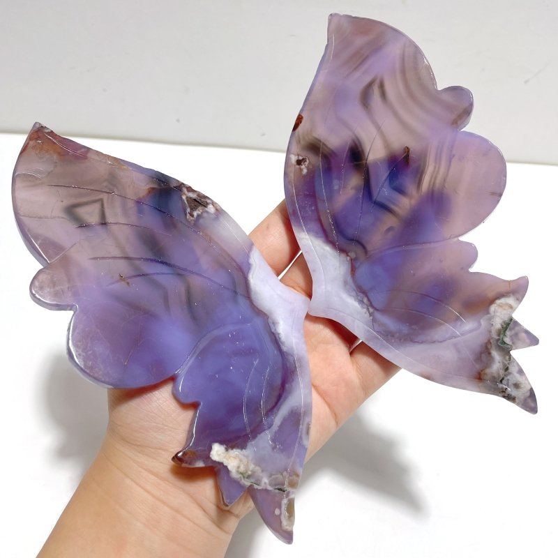 Unique Purple Flower Agate Butterfly Wing Carving With Stand - Wholesale Crystals