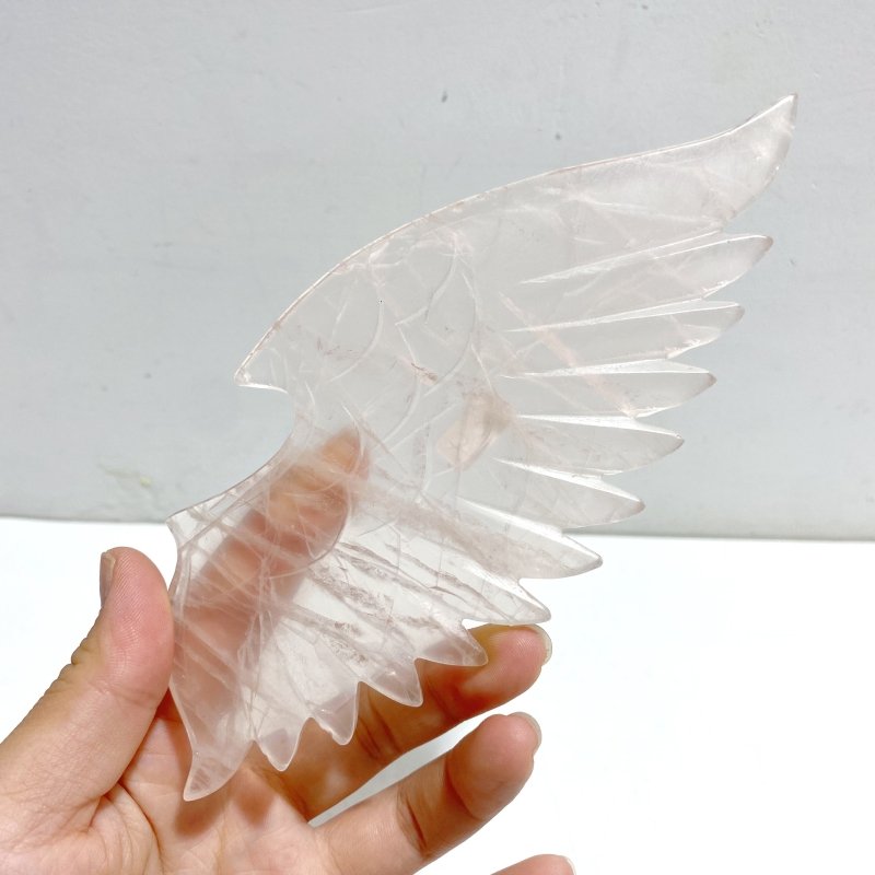 Unique Rose Quartz Demon And Angel Wing Carving With Stand - Wholesale Crystals