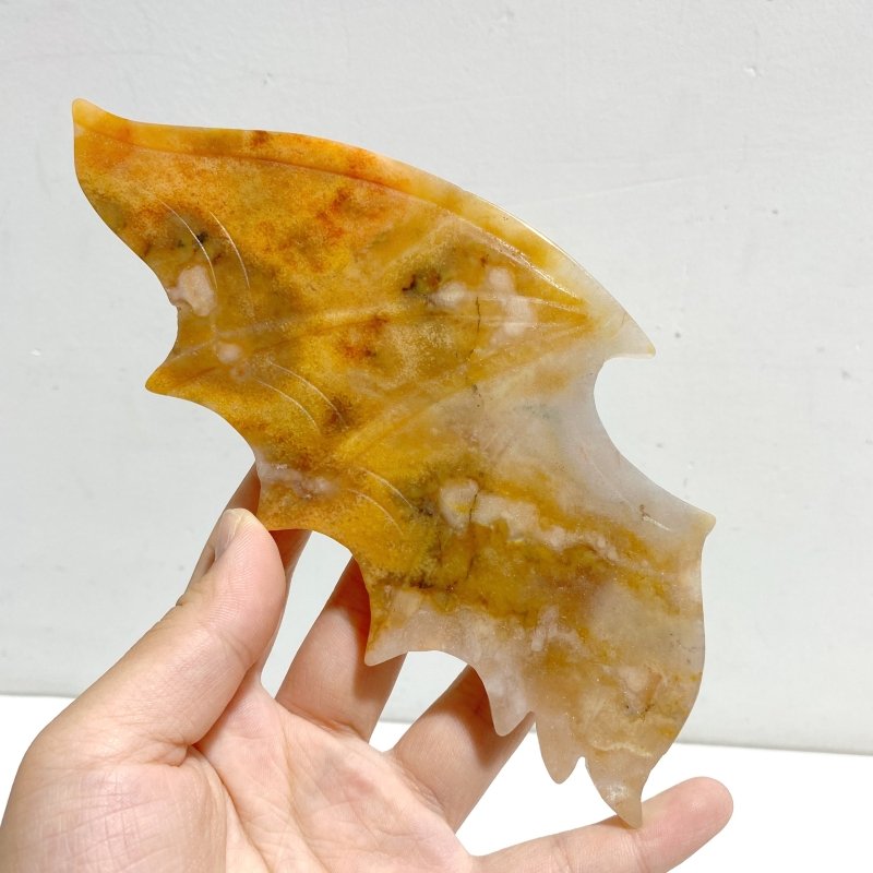 Unique Yellow Agate Demon And Angel Wing Carving With Stand - Wholesale Crystals