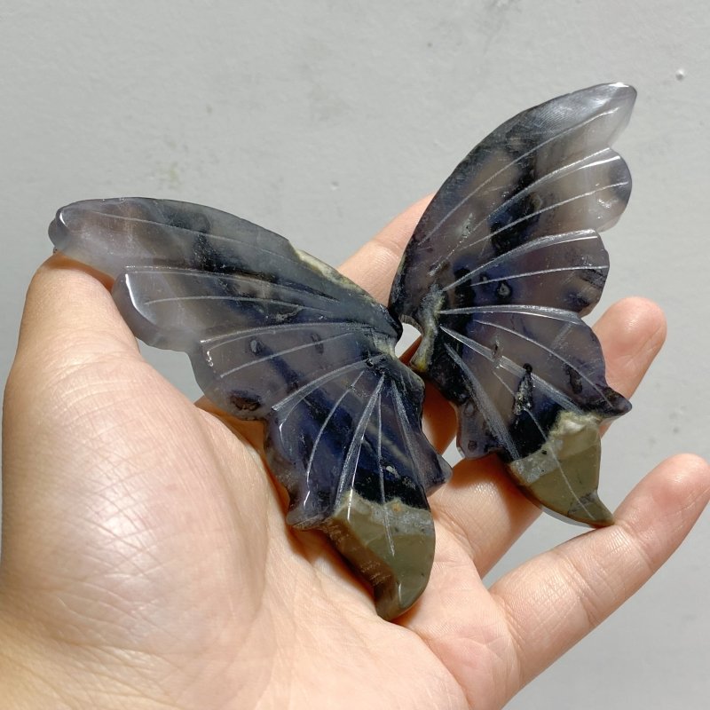 Volcano Agate Butterfly Wing Carving With Stand Wholesale (UV-Reactive) -Wholesale Crystals